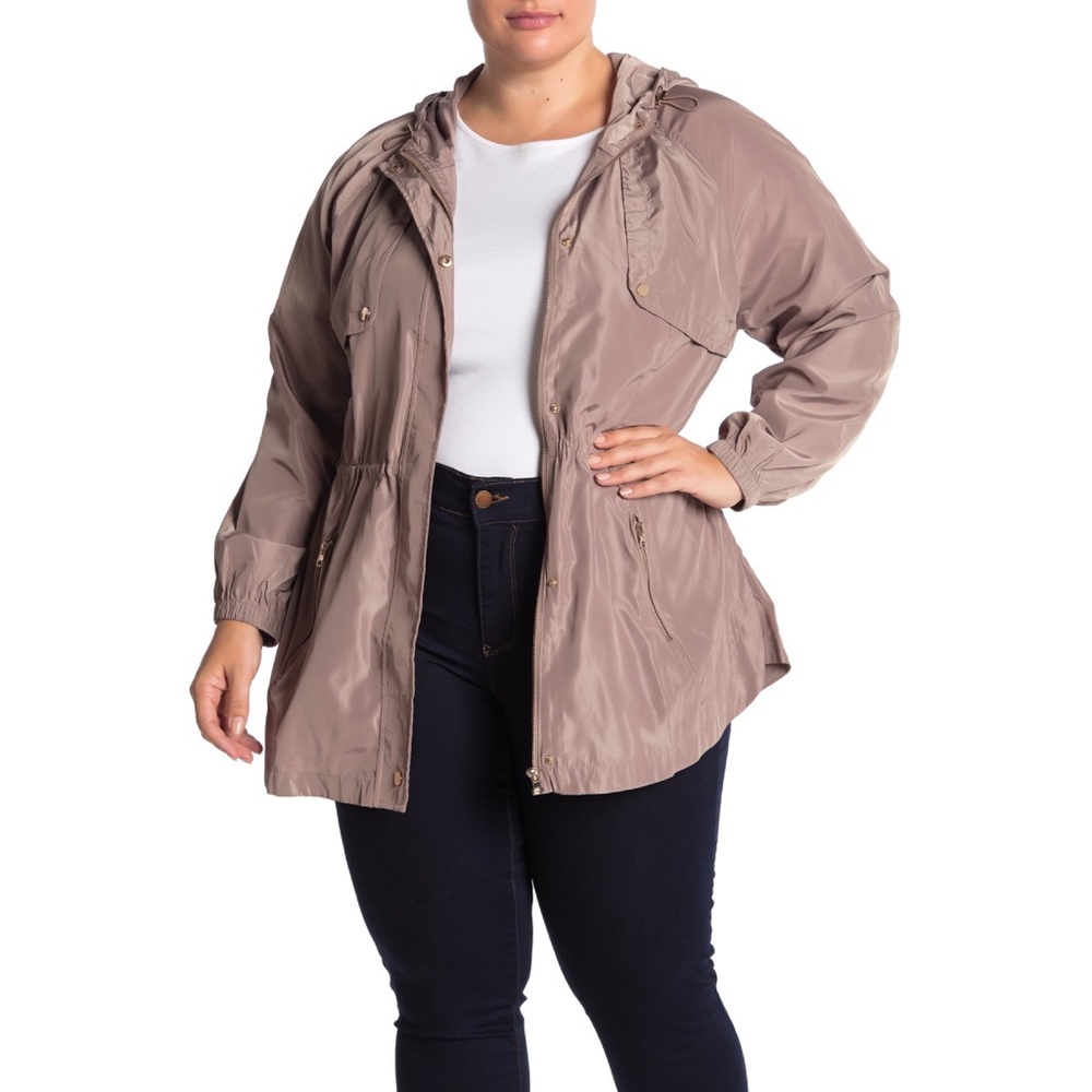 Nordstrom Mocha Hooded Jacket gold buttons